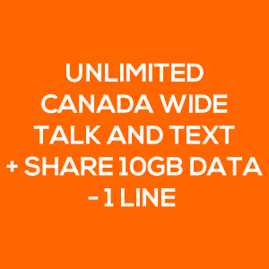 unlimited canada wide talk text share 10GB data 1 line