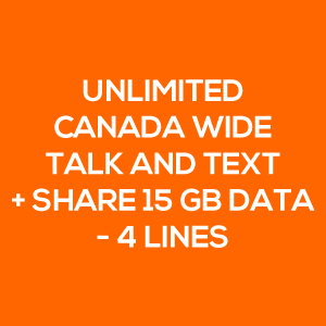 unlimited canada wide talk text share 15GB data 4 lines